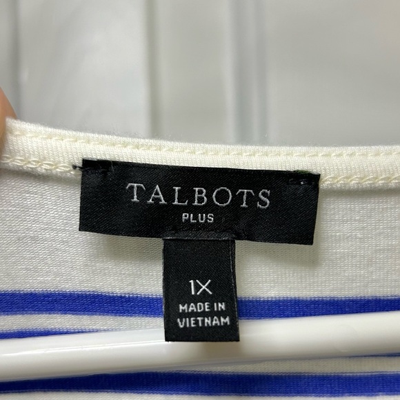 Talbots Plus Blue & White Stripe Balloon Sleeve Top Cotton Modal Spandex 1X - Picture 6 of 16
